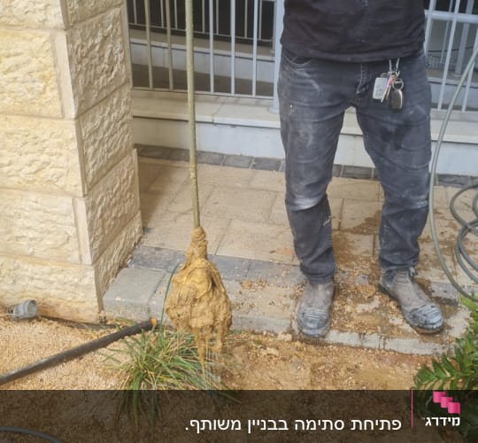 אדם עם כפפות מחזיק צינור עם לכלוך